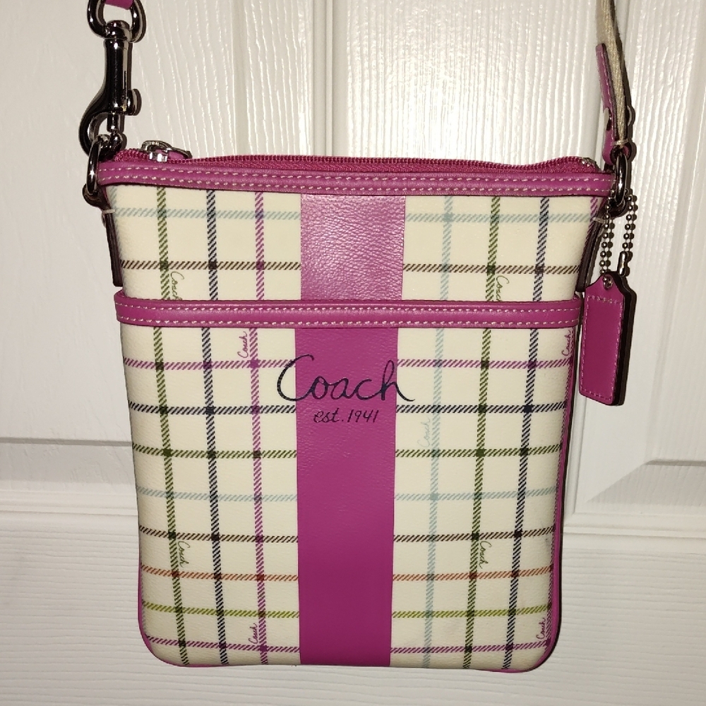 Coach Heritage Tattersall Plaid Pink and Cream Crossbody Bag